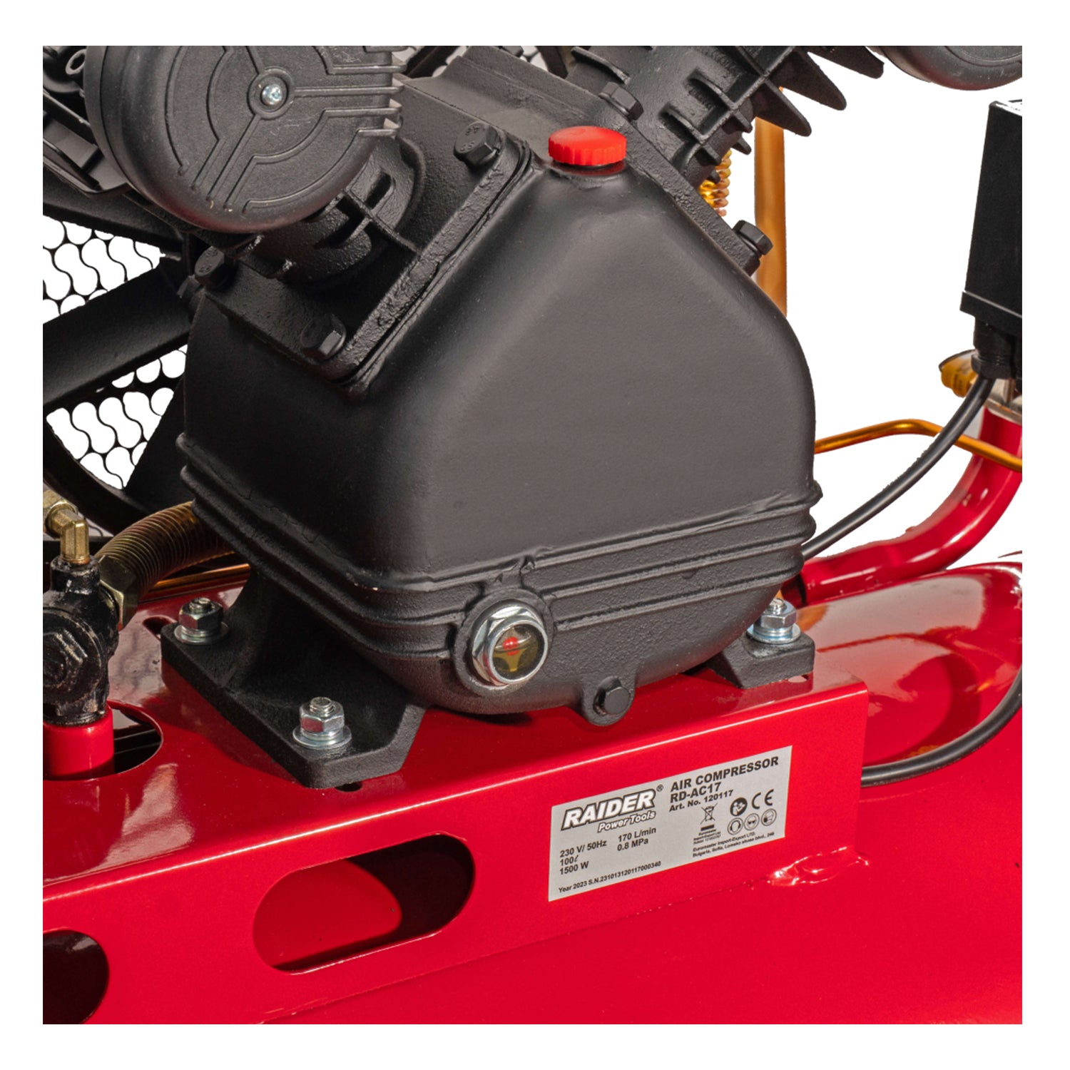 Въздушен компресор 100 л 2CP 1.5KW 170 л/мин. 2 бутала 8 бара 220V RAIDER