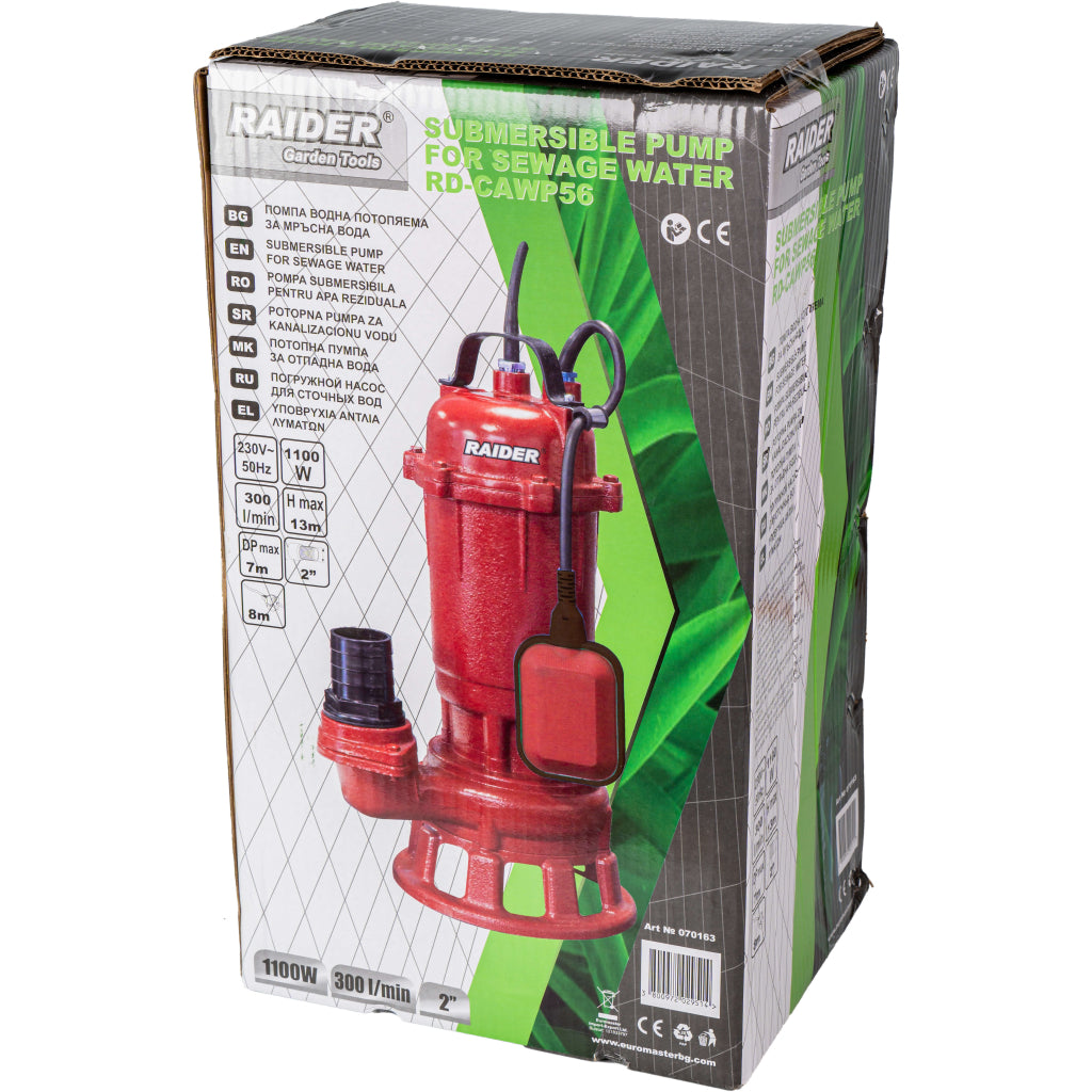 Потопяема помпа за мръсна вода с чопър 1100W 1" 300 л/мин 13 м RAIDER RD-CAWP56