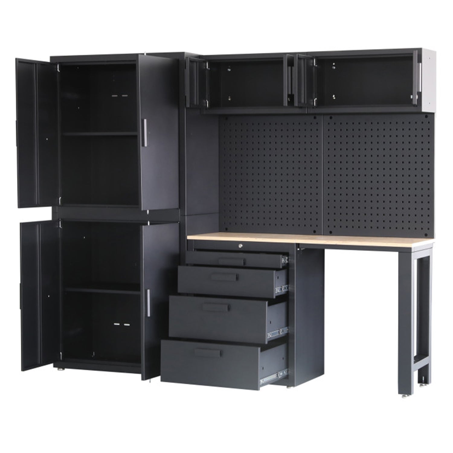 Комплект модулни мебели, метален PREMIUM, за сервиз, 8 части, черен мат