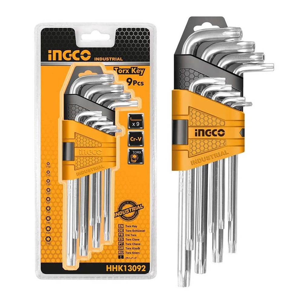 Комплект 9 супер дълги ключа TORX тип L T10-T50 INGCO