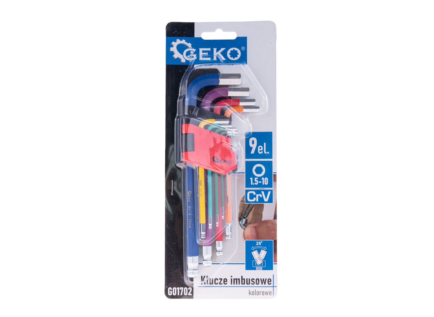 Комплект 9 ключове имбус тип L, цветни с опора GEKO
