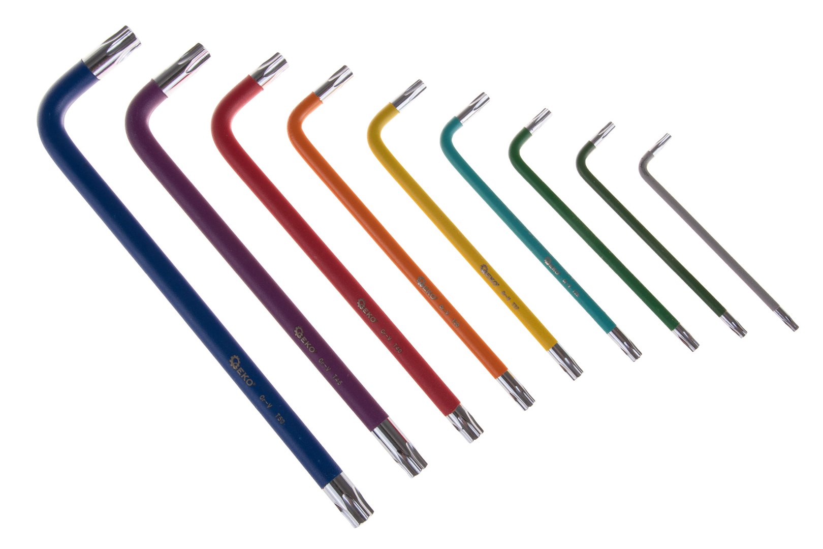 Комплект 9 ключа торкс, тип L, цветни, Т10-Т50 GEKO