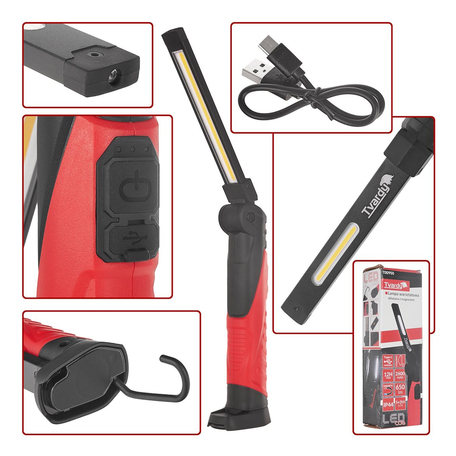 Сгъваема и презареждаема LED лампа с магнит и кука, 5W, 650 лумена, 2600mAh