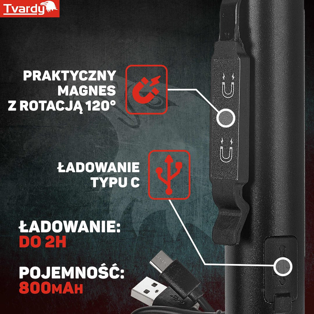 Акумулаторна LED COB лампа с лазер и UV, с магнит, 5W, 800mAh, 400 лумена