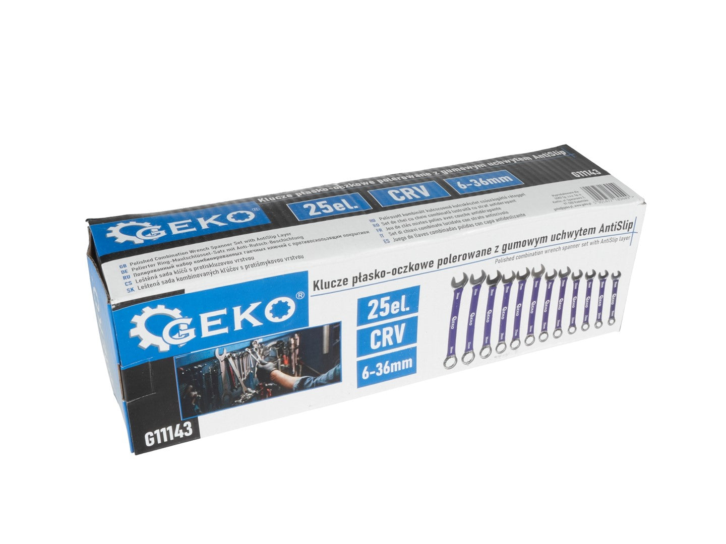 Комплект 25 комбинирани гаечни ключа с дръжка с гумено покритие, 6-36 мм