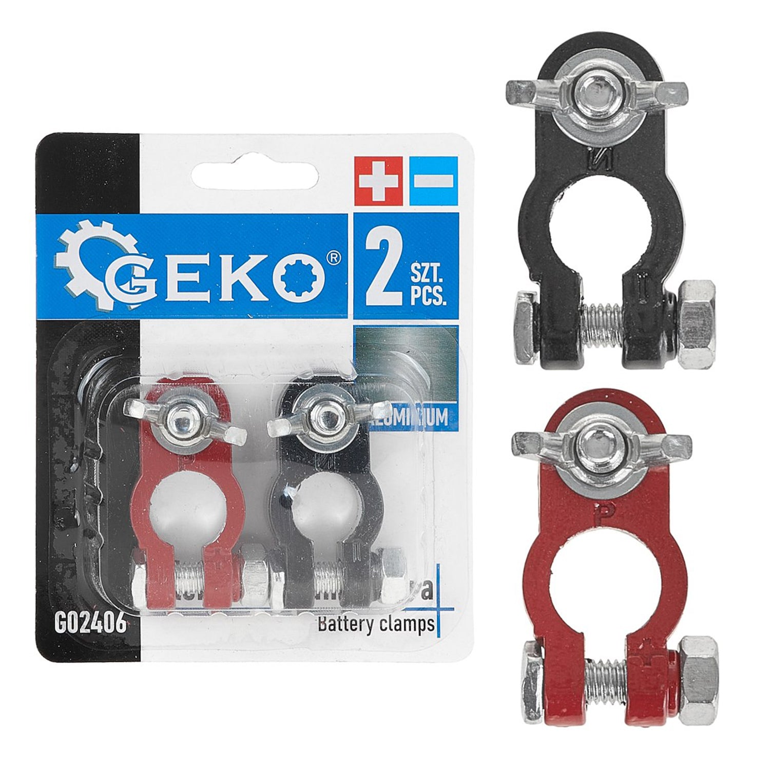 Комплект 2 алуминиеви клеми за акумулатор на автомобил - GEKO