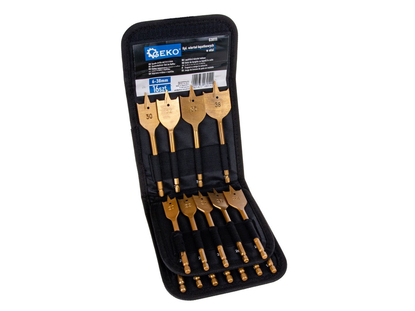 Комплект 16 свредла за дърво 6-38 мм