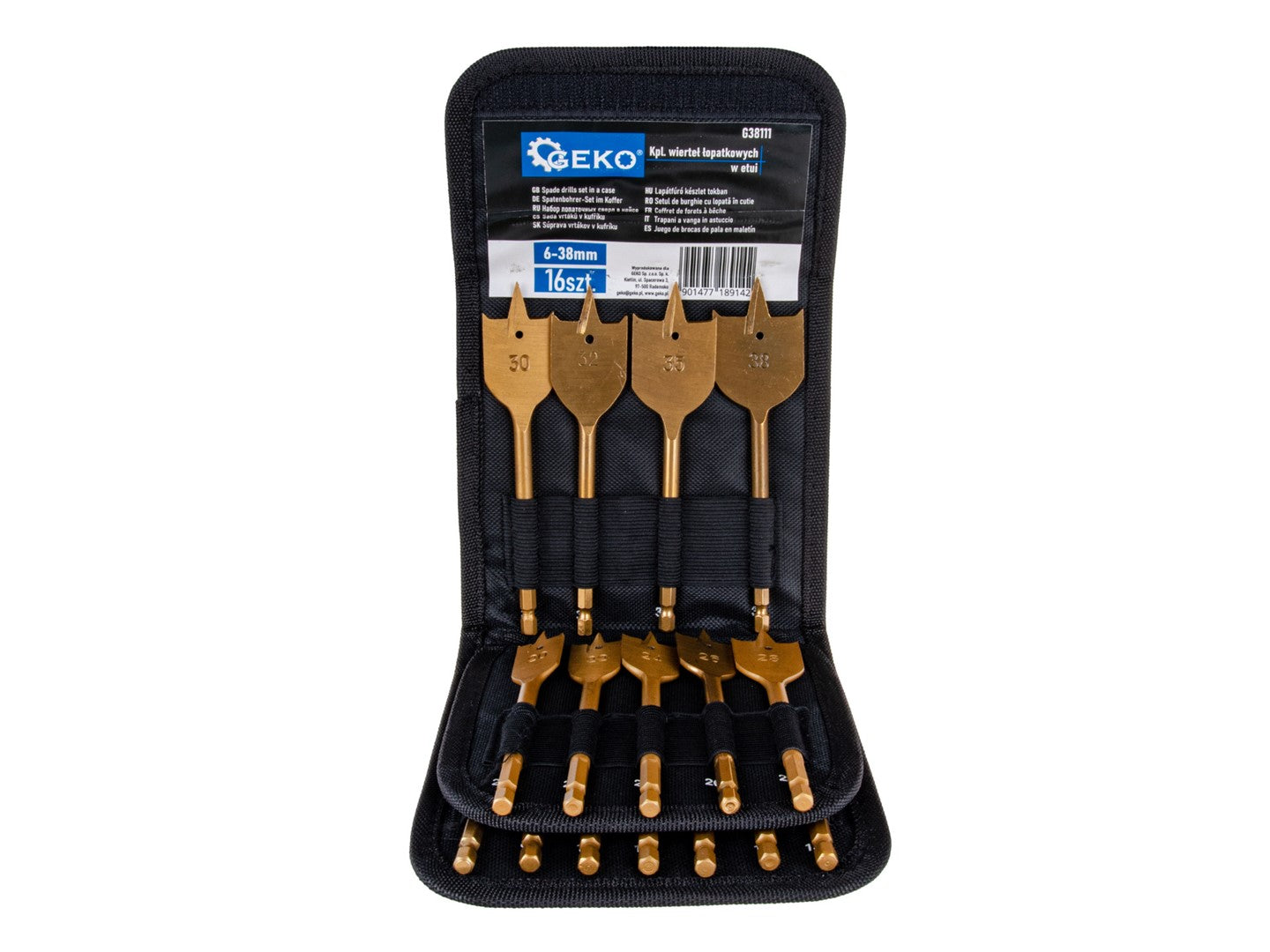 Комплект 16 свредла за дърво 6-38 мм