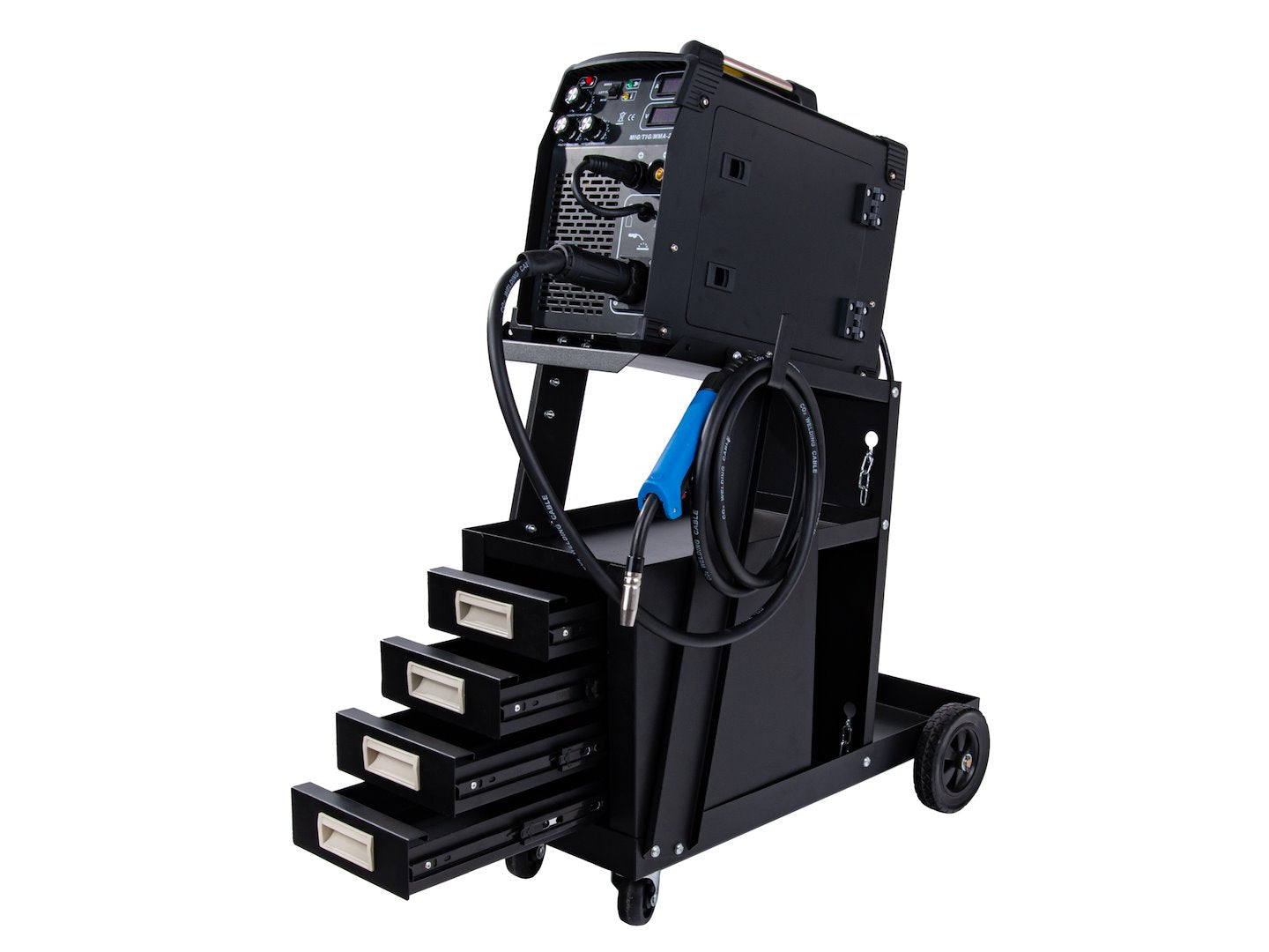 Количка за заваръчни уреди с дръжка и 4 чекмеджета