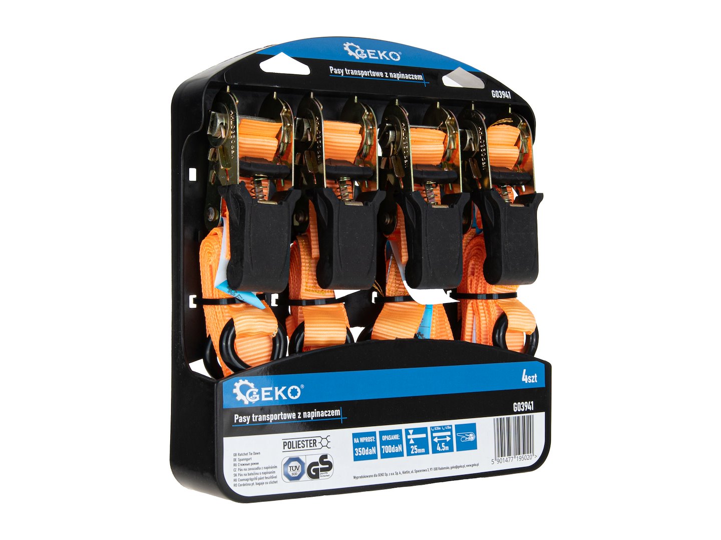 Колан за закрепване с тресчотка 25 мм х 4.5 м 700 кг 4 бр.