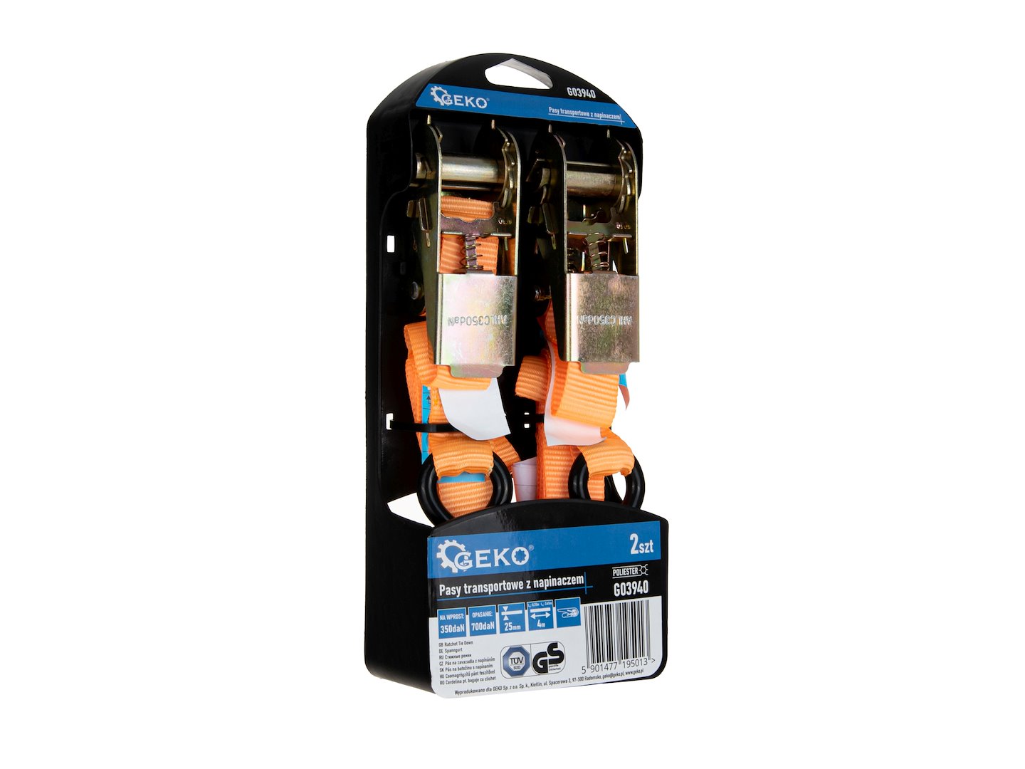 Колан за закрепване с тресчотка 25 мм х 4 м 700 кг 2 бр.