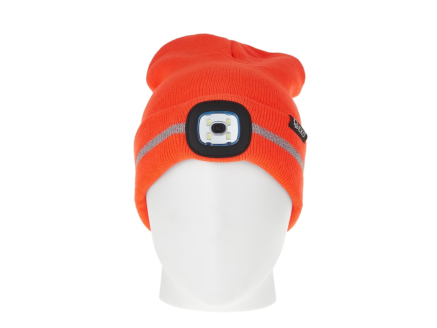 Зимна шапка със зареждащо се LED фенерче и отразителна лента, оранжева