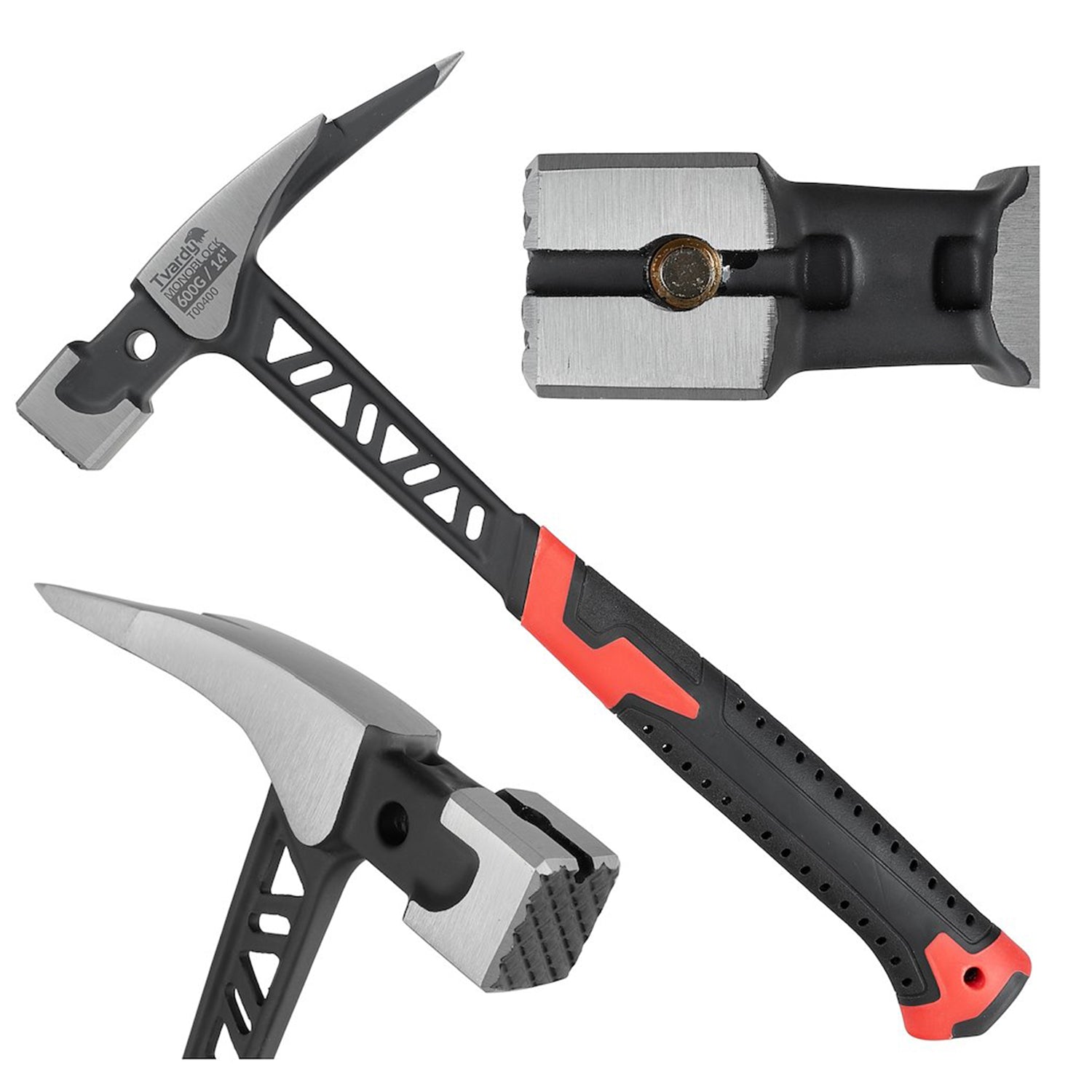 Антишоков моноблоков дърводелецски чук 600 г с магнит и екстрактор за пирони - GEKO