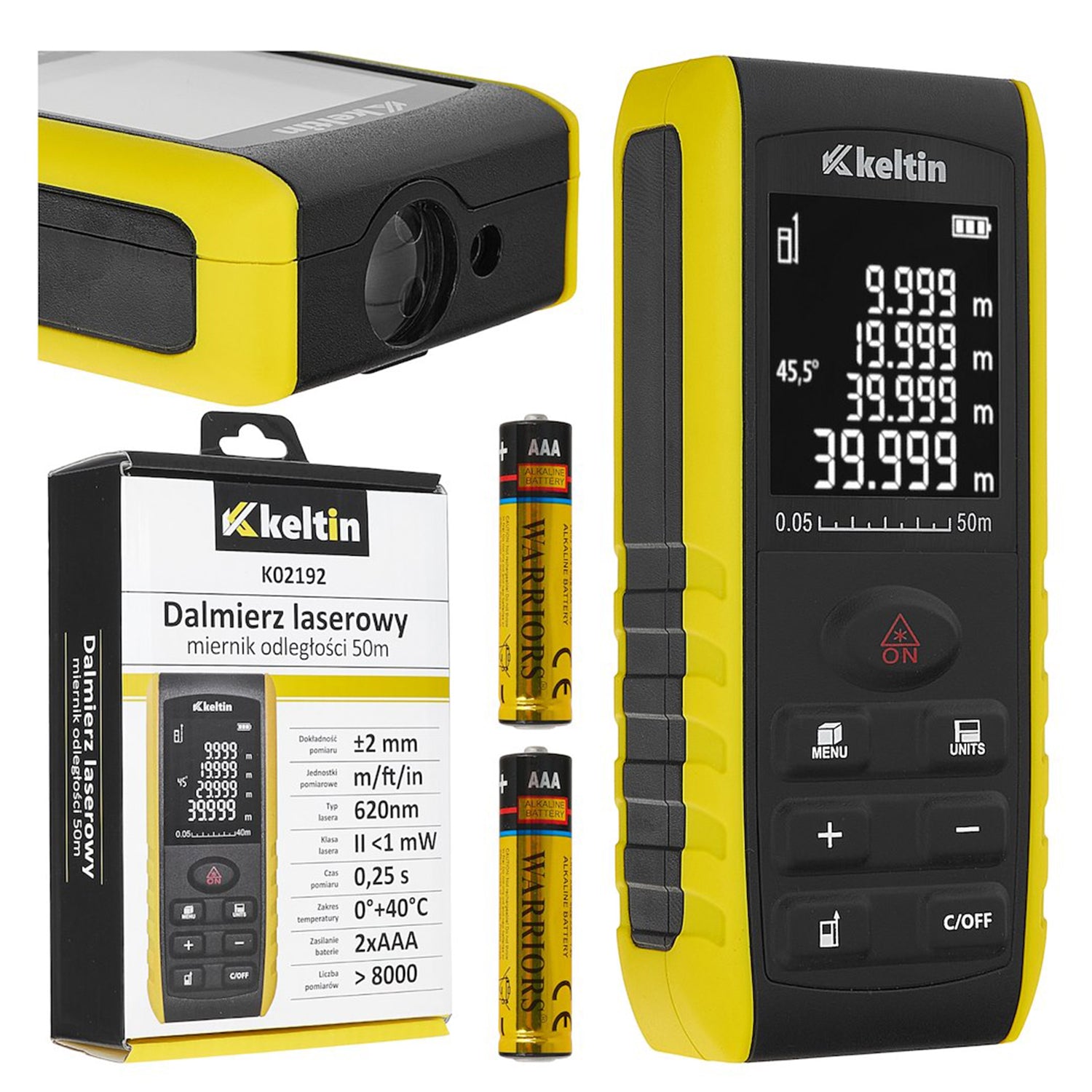 Лазерен телеметър 2 в 1, 50 м с функция за измерване на ъгъл KELTIN