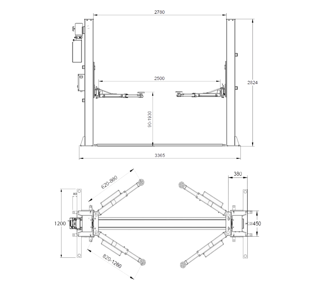 Двуколонен подемник, 380V, 4 т, aвтоматично отключване