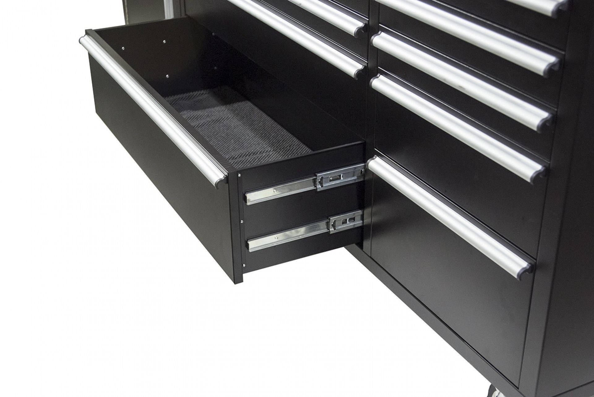 Метална работна маса със стена, 10 чекмеджета, масивен дървен плот - 213 см, KrofTools професионален, Португалия