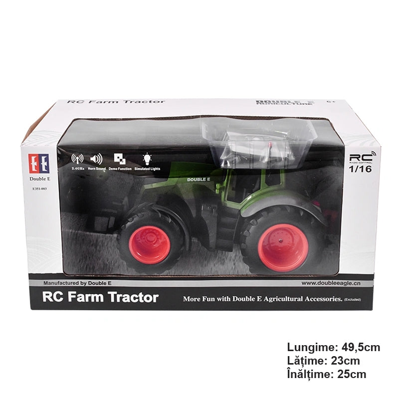 Трактор играчка с дистанционно doubleE RC 1:16 2.4 Ghz, светлини, звуци, обхват 25 м, скорост 2,16 км/ч