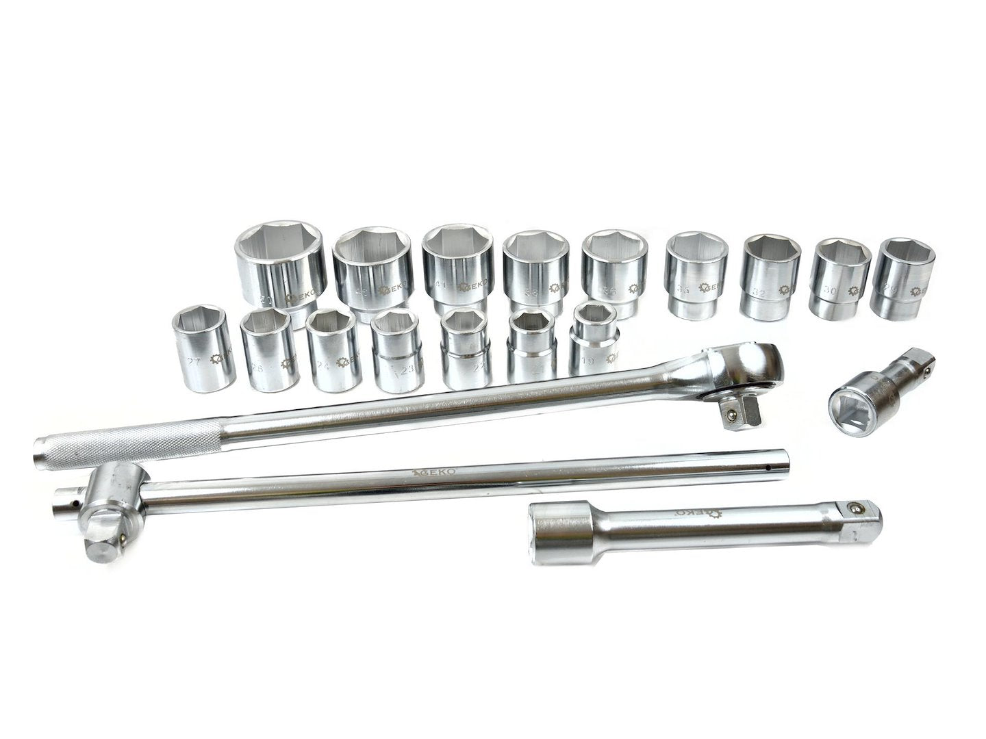 Комплект шестостенни вложки 3/4'' с тресчотка 19-50 мм, 21 броя в метална кутия GEKO