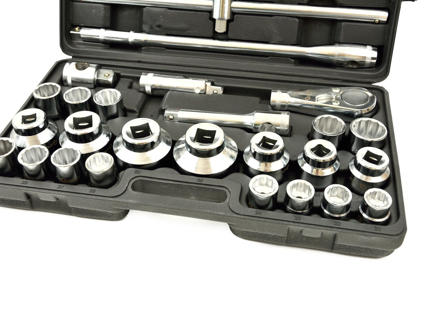 Комплект вложки, дванадесетостен 3/4" 1" с тресчотка 21-65 мм 26 броя GEKO