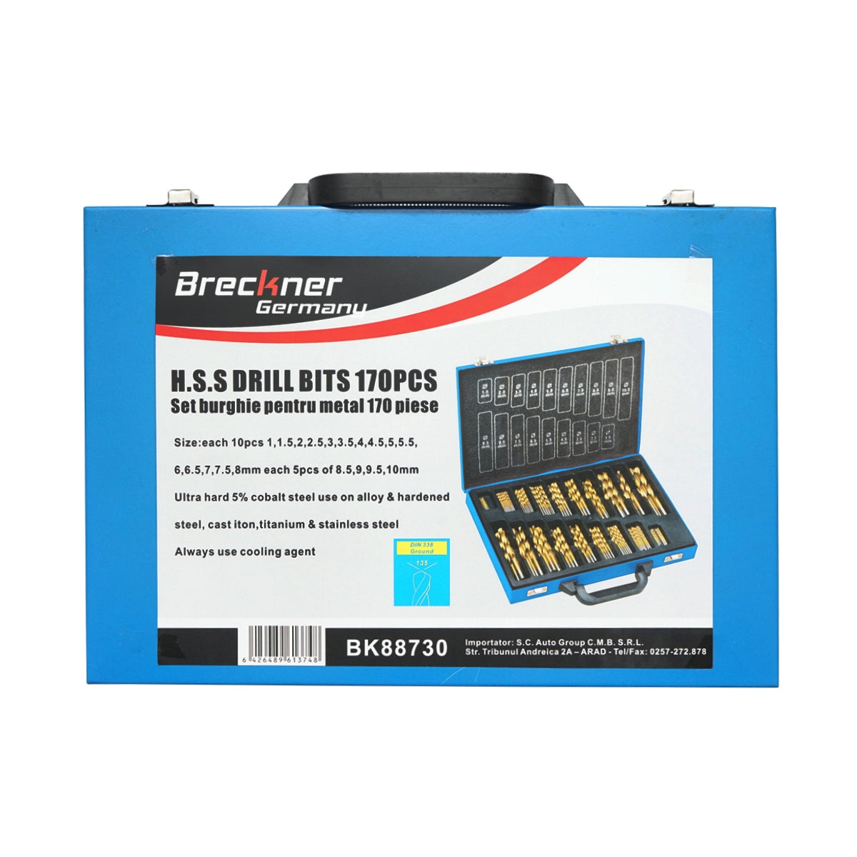 Комплект от 170 свредла за метал HSS DIN338 Breckner Germany