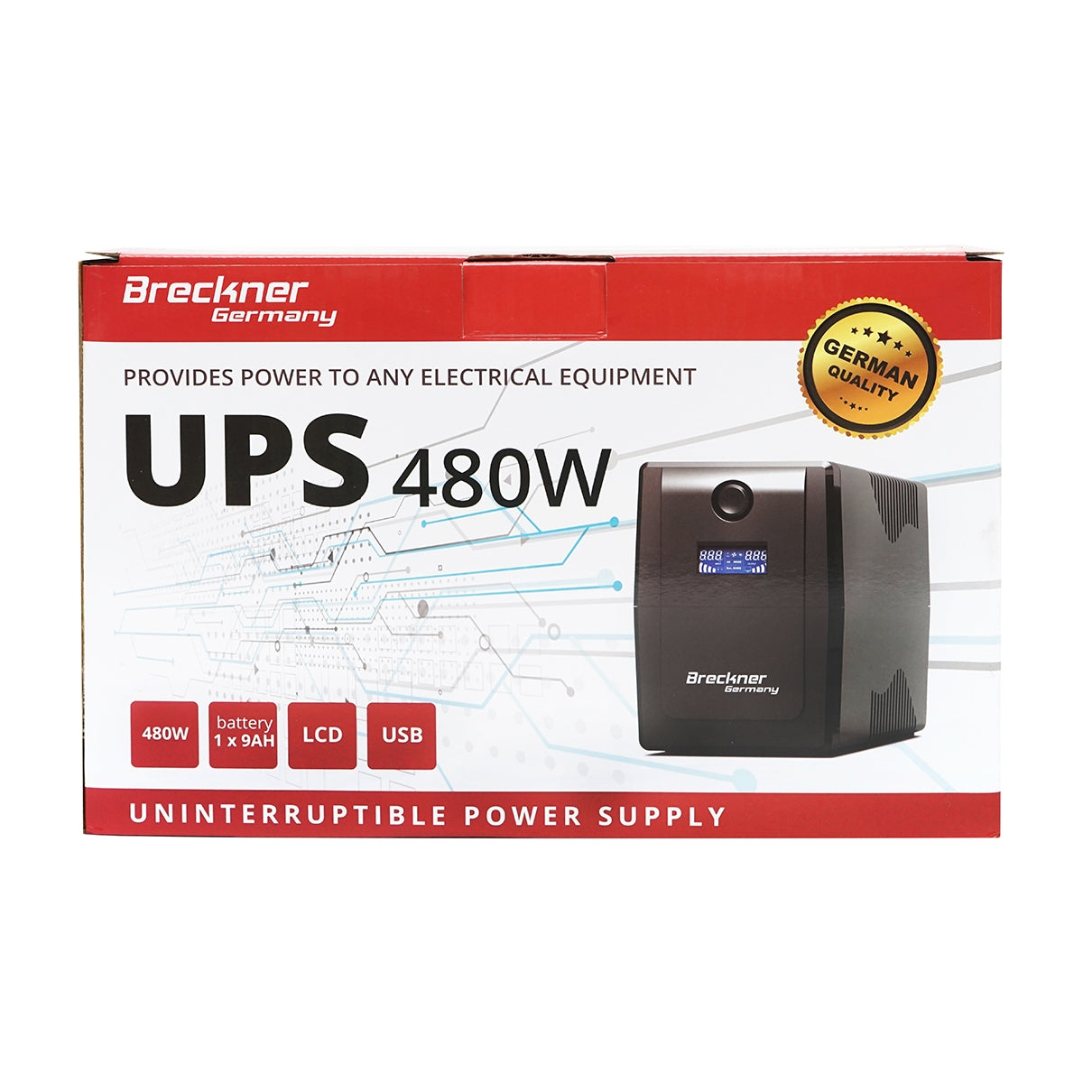 UPS устройство 800VA/480W с 9Ah батерия и 2 гнезда шуко, LCD, USB, AVR Breckner Germany