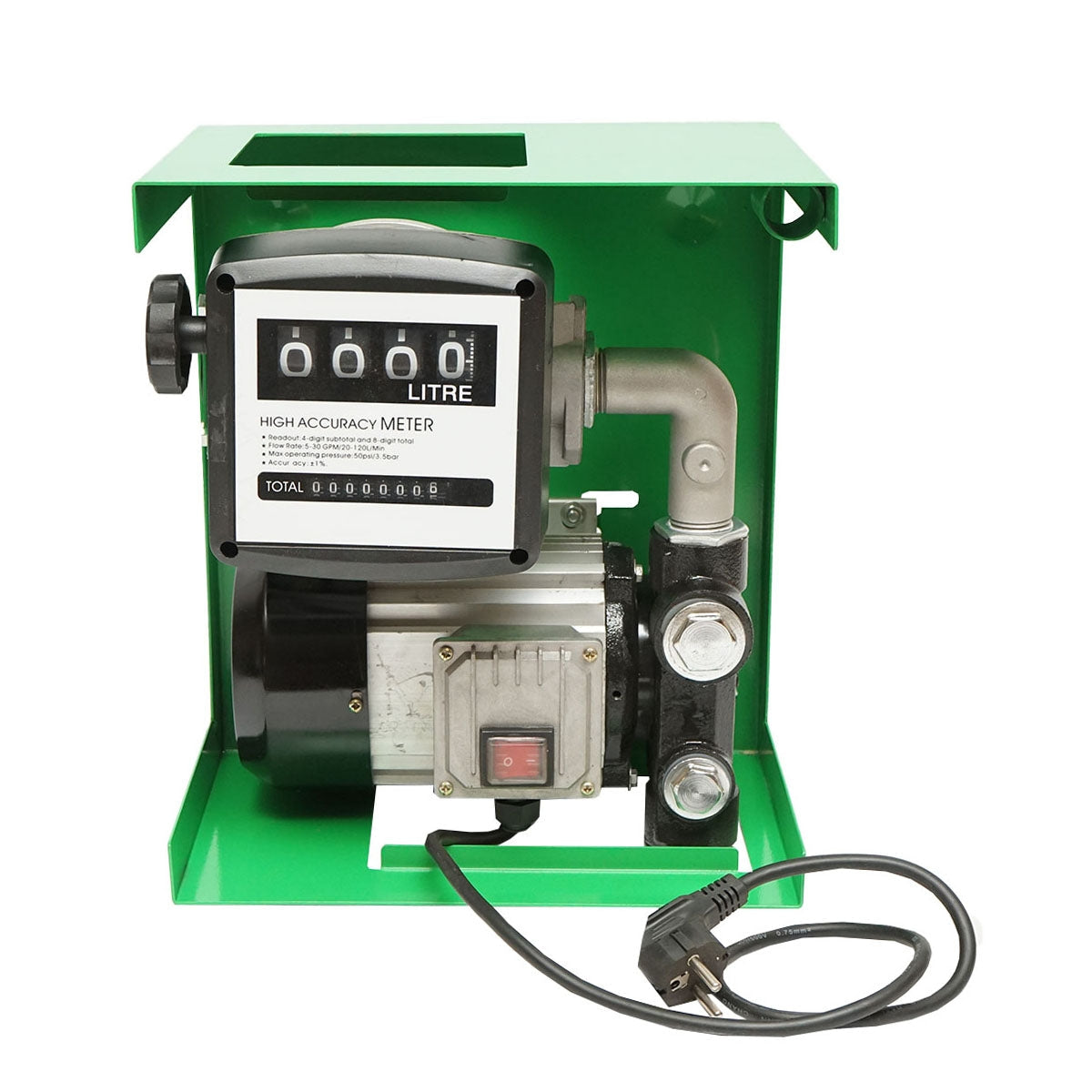 Комплект помпа за прехвърляне на дизел 220V 750W с измервателен уред, смукателен маркуч 1,5м, маркуч за прехвърляне 4м и пистолет Breckner Germany