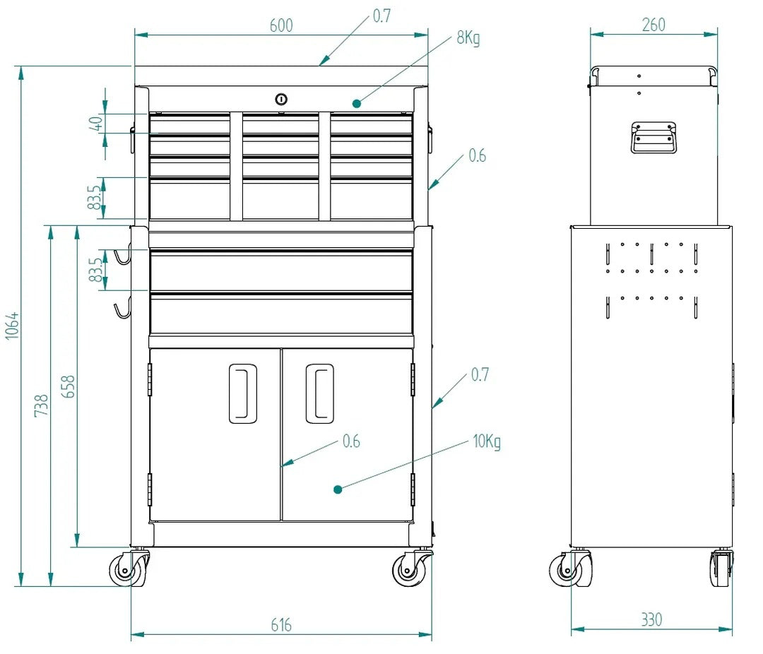 Метален шкаф за инструменти, 2 части, 8 чекмеджета, сив HBM Premium Холандия