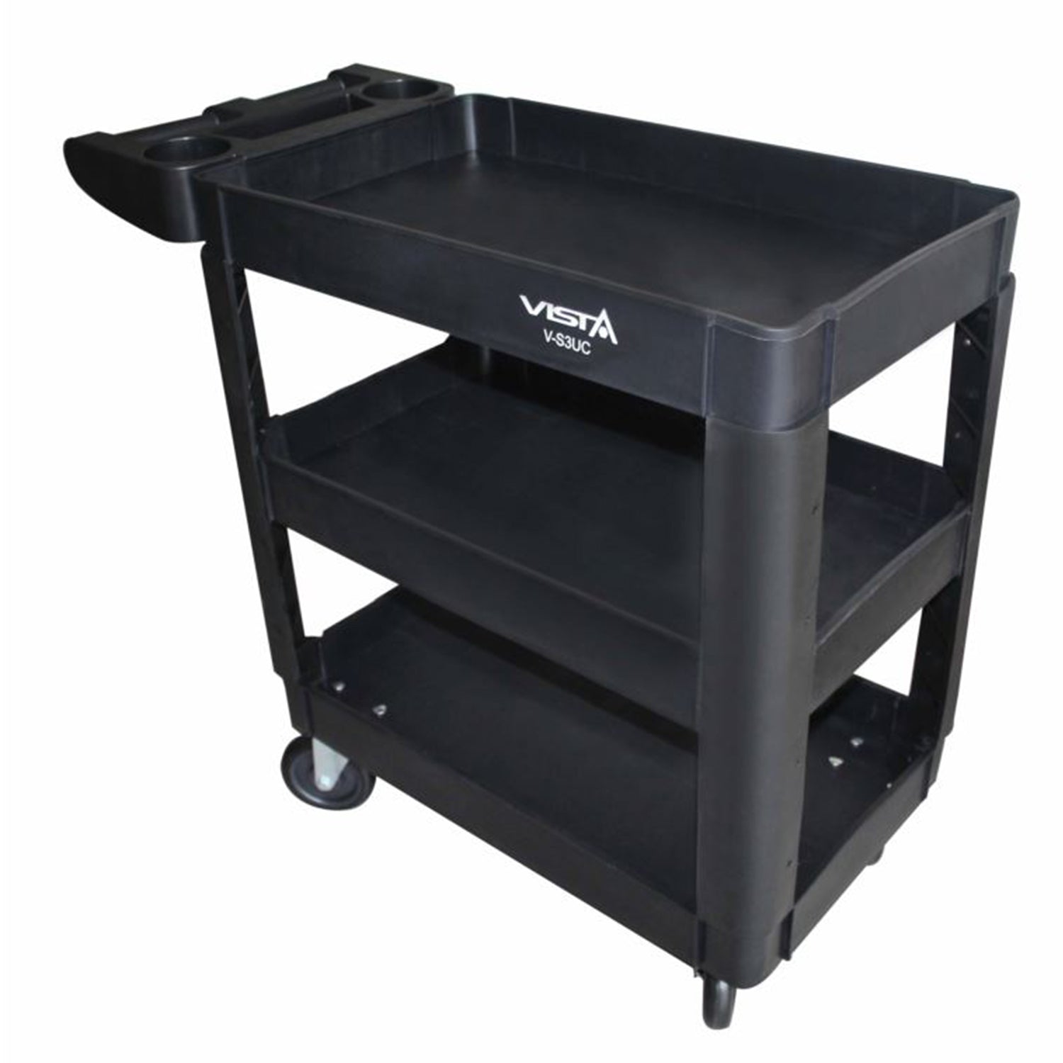 Мобилна количка за инструменти, издръжлива пластмаса, 3 рафта, 250 кг, с дръжки и въртящи се колела, размери 69,5х41х90,5 см