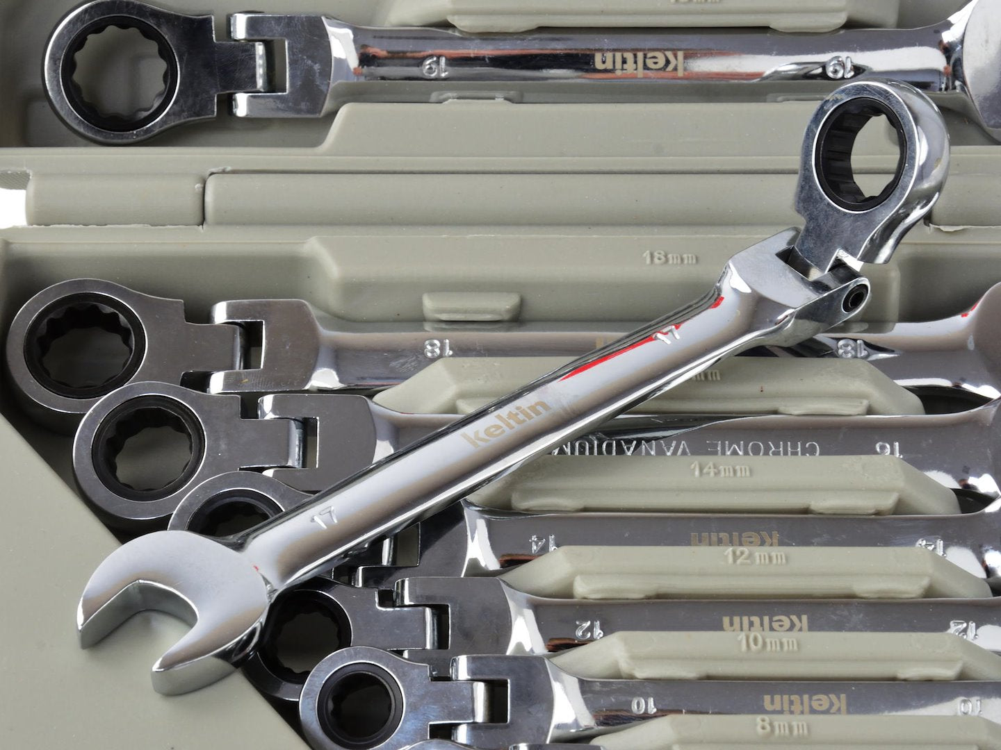 Комплект комбинирани гаечни ключове с тресчотка, шарнирни, 8-19 мм, 12 броя, KELTIN