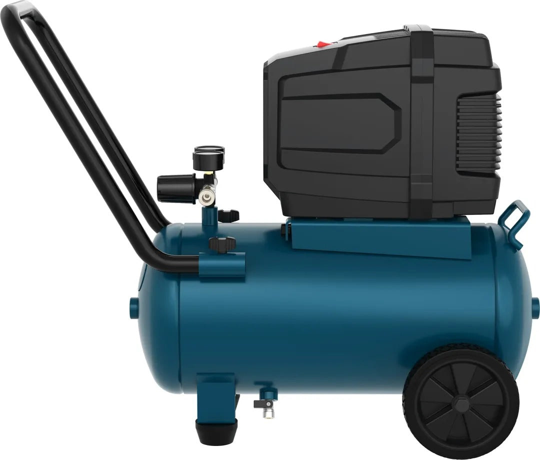 Компресор HBM Холандия 24 л без масло, 8-10 бара, 140 л/мин., преносим на колелца, тих, ниска поддръжка