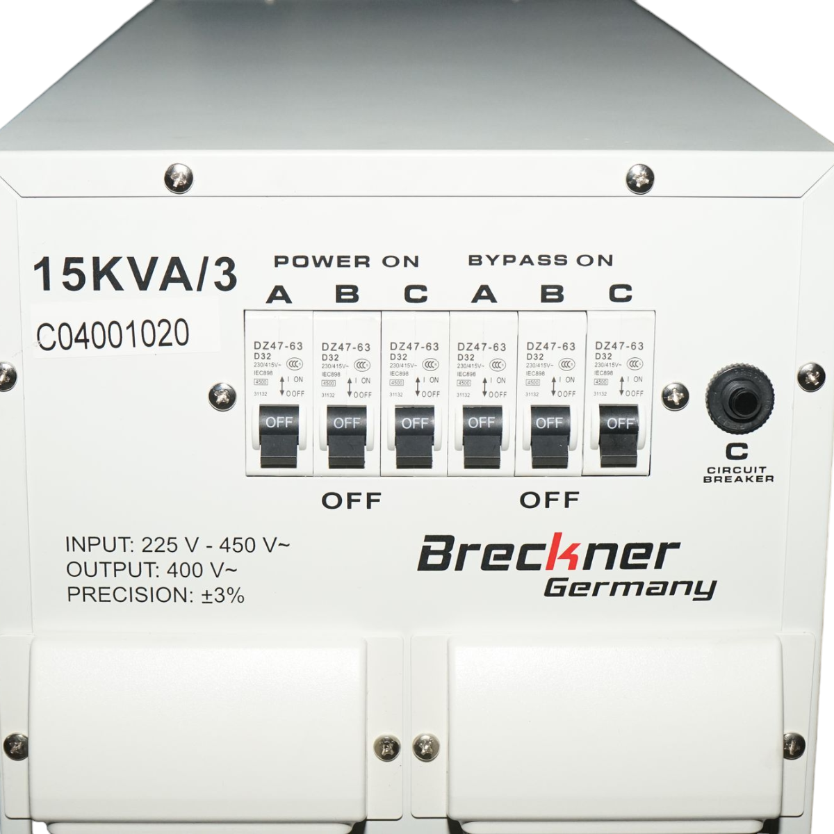 Автоматичен стабилизатор на напрежение 15KVA, 12KW трифазен със сервомотор Breckner Germany