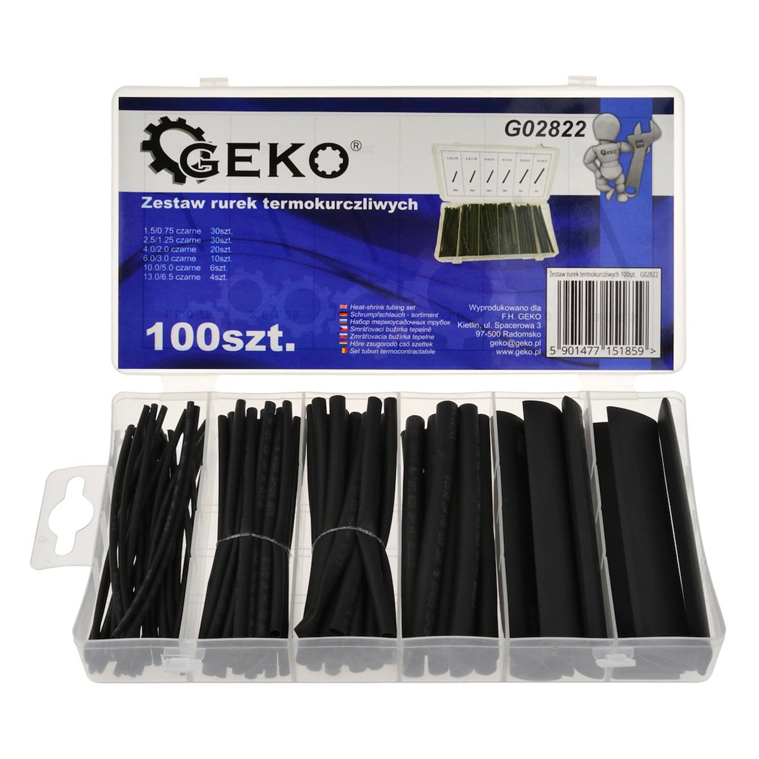 Комплект 100 термосвиваеми тръби за кабели - 6 размера - GEKO