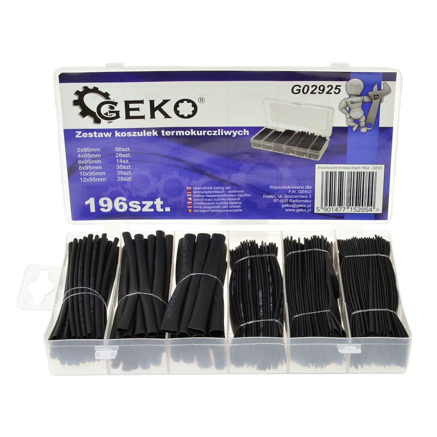 Комплект 196 термосвиваеми тръби за кабели - 6 размера - GEKO