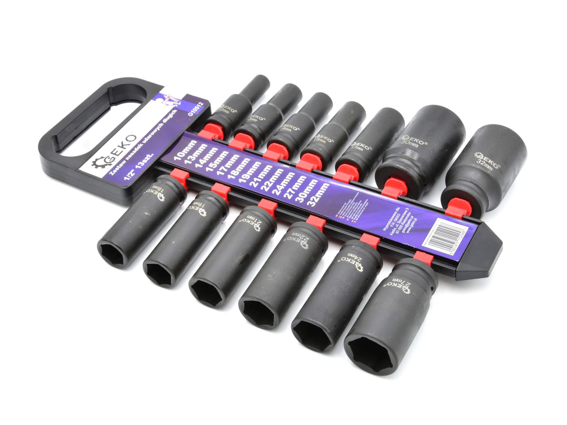 Комплект дълги ударни вложки 1/2" 10-32 мм 13 бр. GEKO
