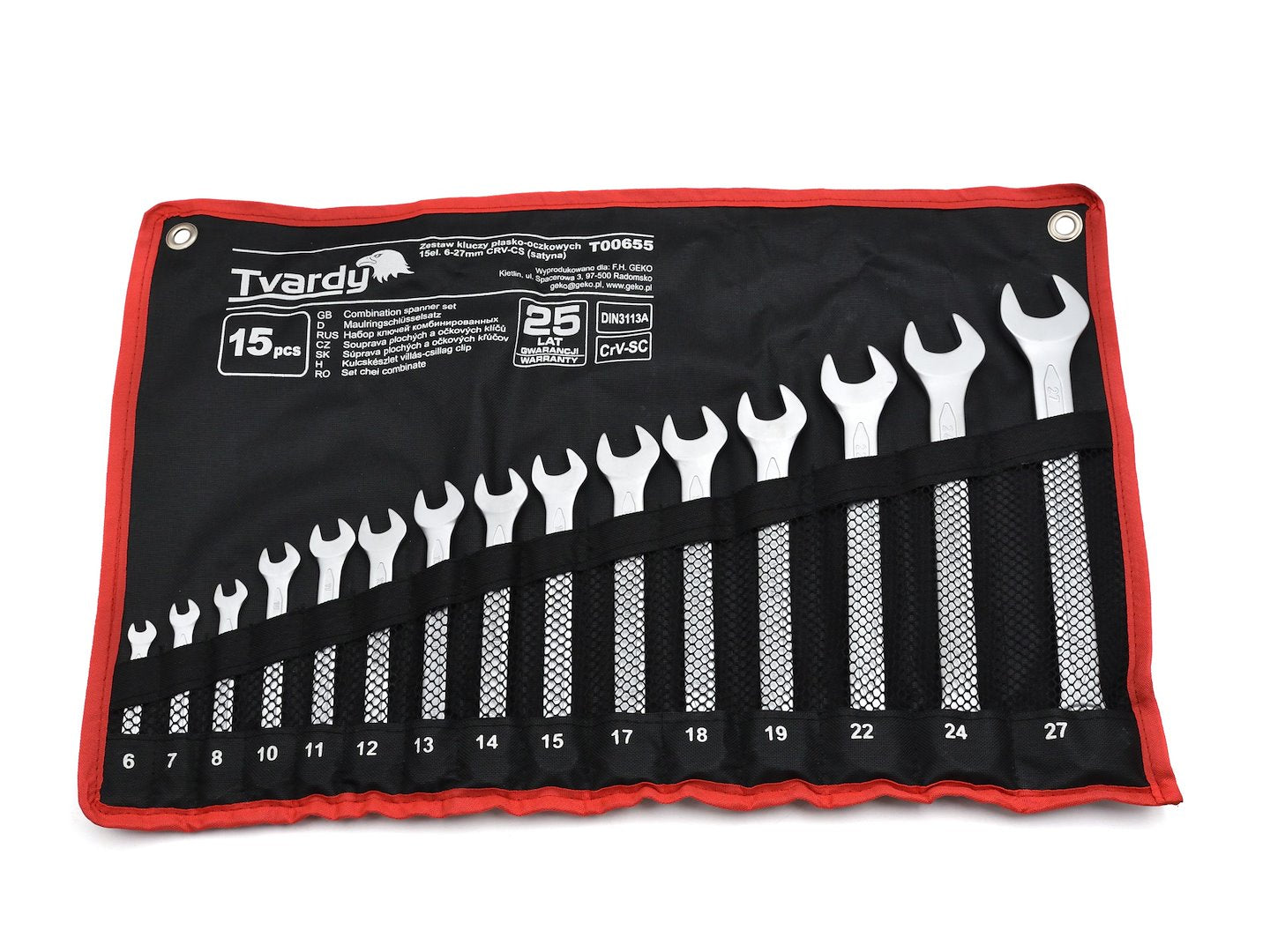 Комплект комбинирани гаечни ключове 6-27 мм, 15 броя, TVARDY