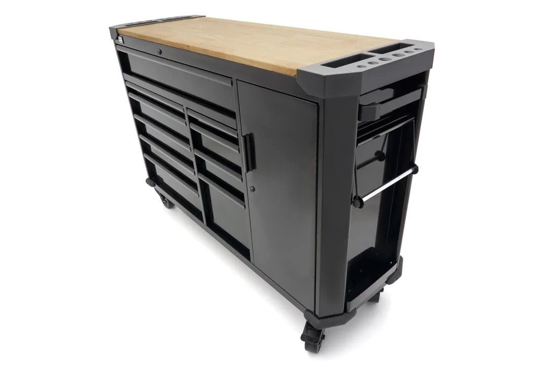 Професионален метален шкаф с 10 чекмеджета, мобилна количка, работна маса 147 см, плот от масивна дървесина HBM Холандия