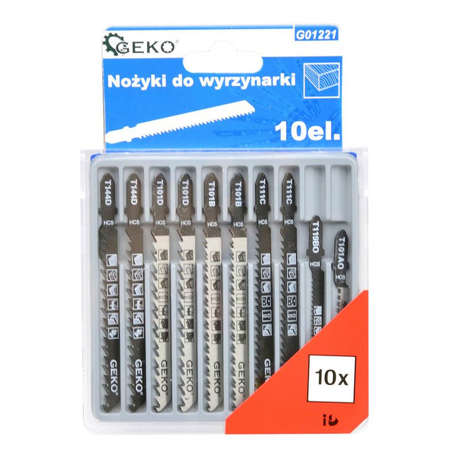Комплект 10 остриета за махален трион - HCS стомана, Т-образно закрепване - GEKO