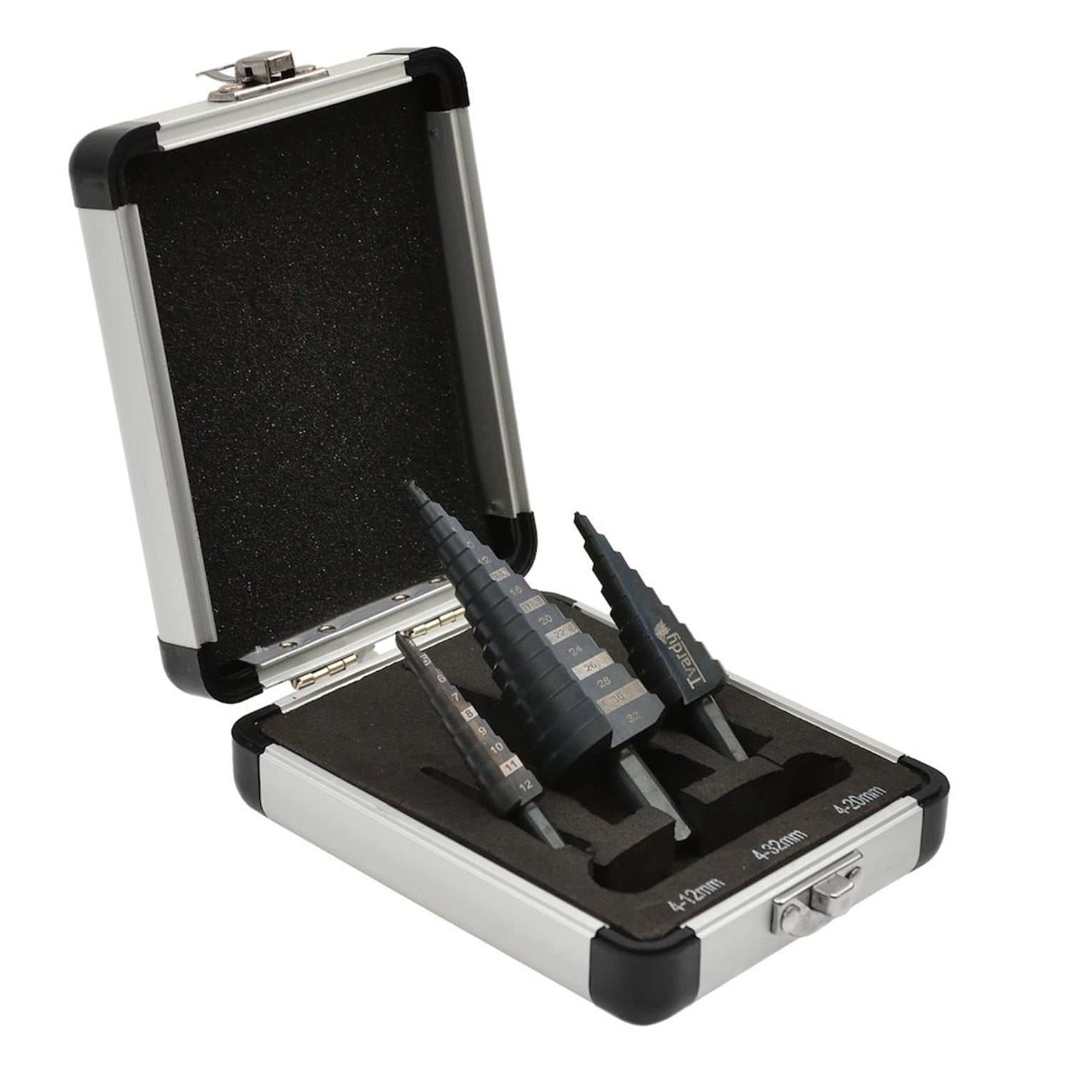 Комплект 3 стъпаловидни конични свредла HSS М2 4-12 / 4-20 / 4-32 мм за метал и пластмаса - TVARDY