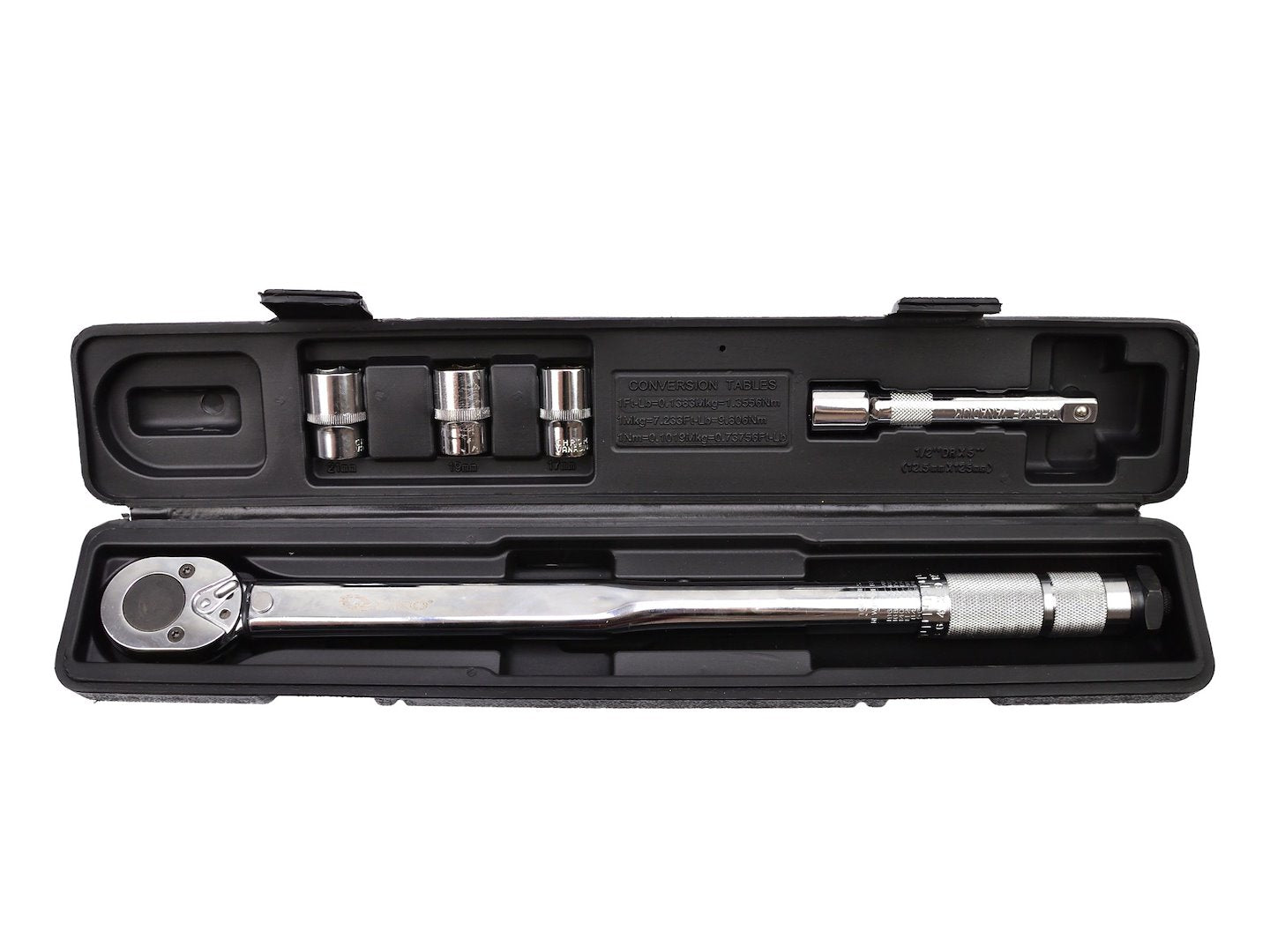 Комплект динамометричен ключ 1/2" 28-210NM с вложки и удължител GEKO