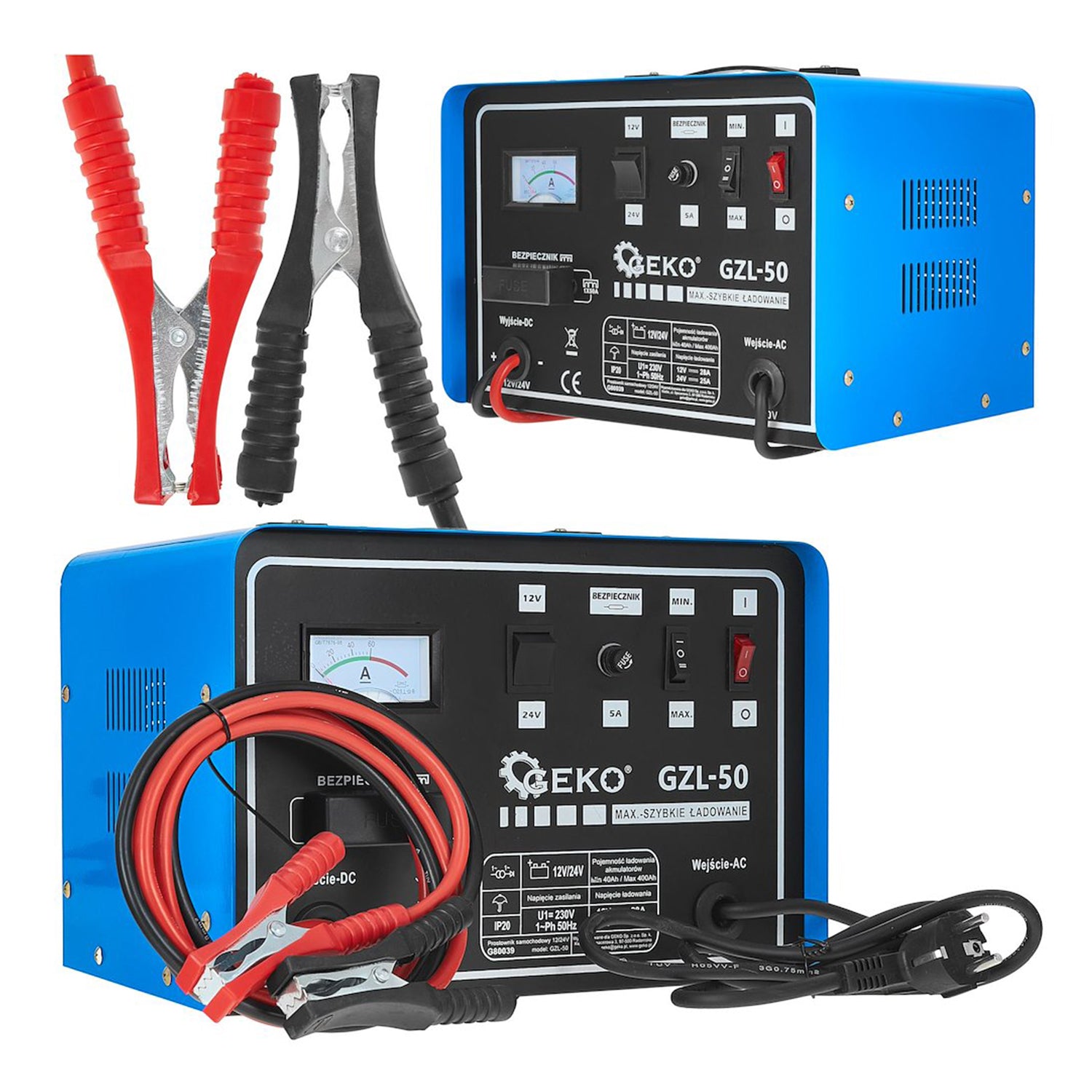 Зарядно устройство 12/24V GZL-50 28/25A за автомобилни акумулатори 40-400Ah с бързо зареждане - GEKO
