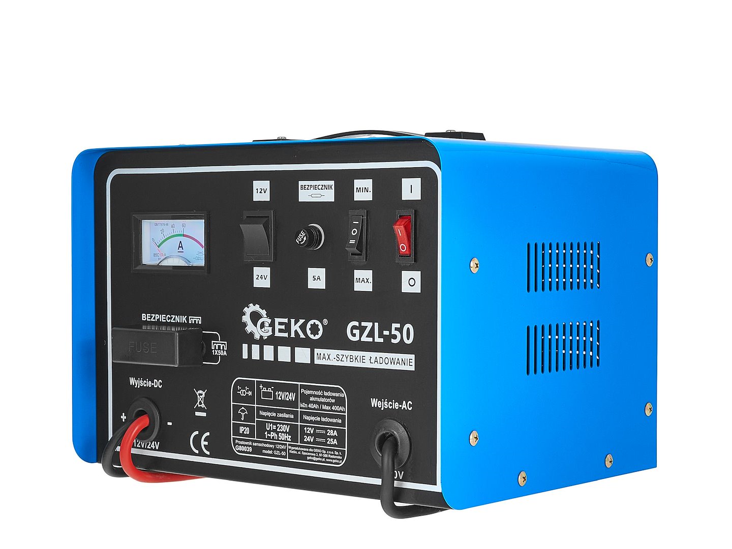 Зарядно устройство 12/24V GZL-50 28/25A за автомобилни акумулатори 40-400Ah с бързо зареждане - GEKO