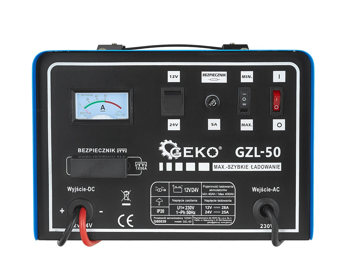 Зарядно устройство 12/24V GZL-50 28/25A за автомобилни акумулатори 40-400Ah с бързо зареждане - GEKO