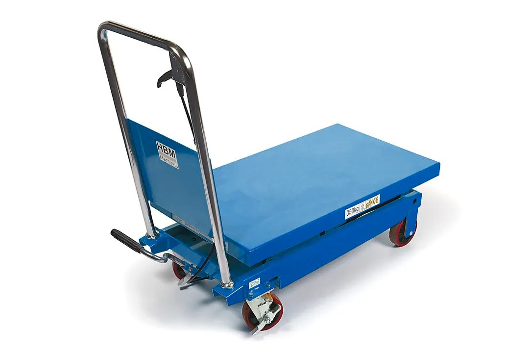 Хидравлична работна маса HBM Холандия, мобилна, 350 кг, с педал за вдигане, регулируема височина до 130 см