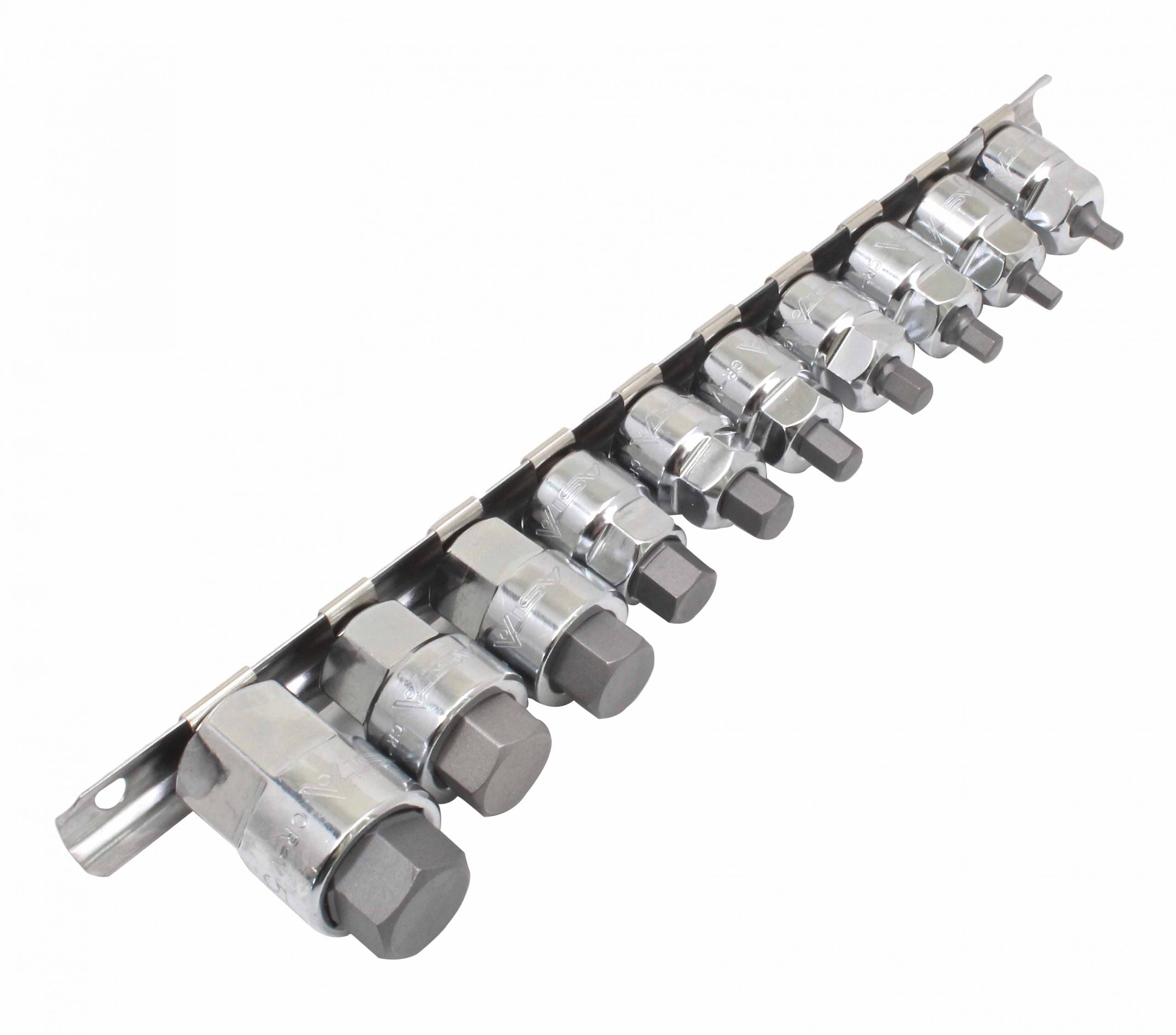 Комплект глави на шестостенни ключове тип имбус 1/4 - 3/8 в ъгли, 10 бр.