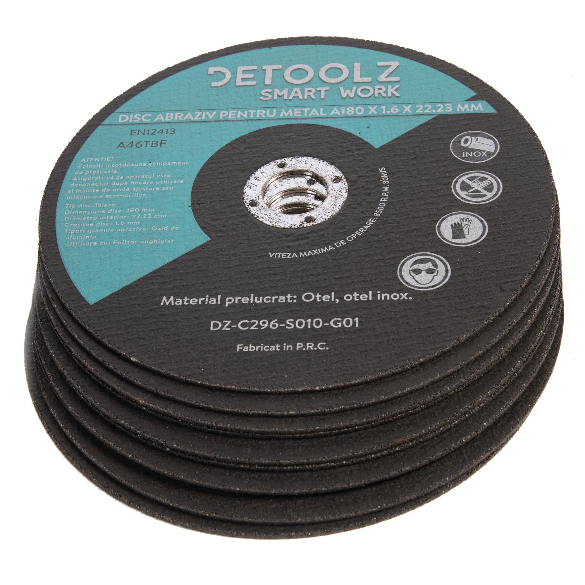 Комплект 10 бр. абразивен диск за метал с диаметър 180 MM DETOOLZ