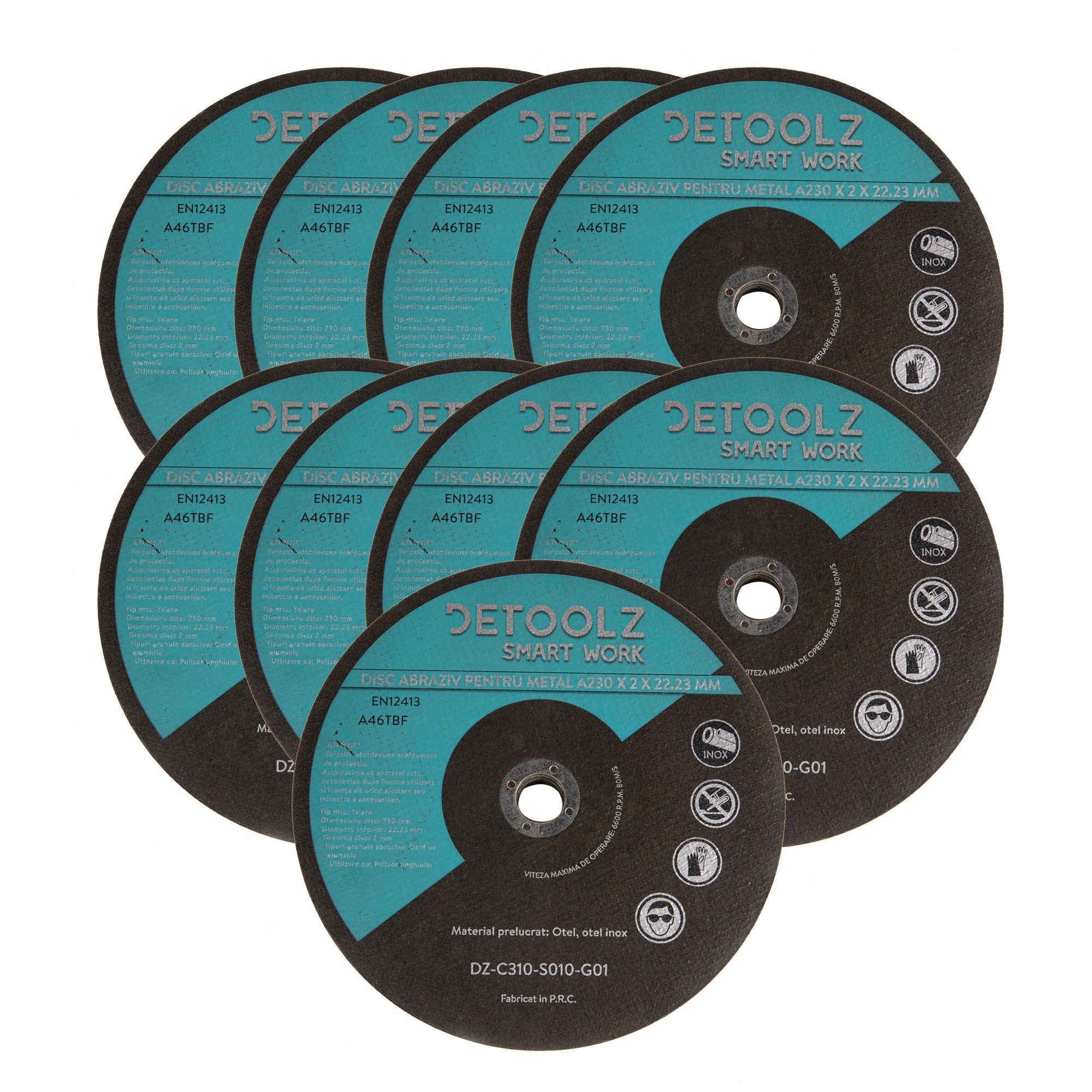 Комплект 10 бр. абразивен диск за метал с диаметър 230 MM DETOOLZ