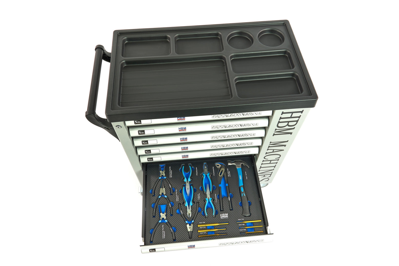 Професионален шкаф с инструменти НВМ със 7 чекмеджета, 262 броя, 7 модула карбон - Premium, Холандия