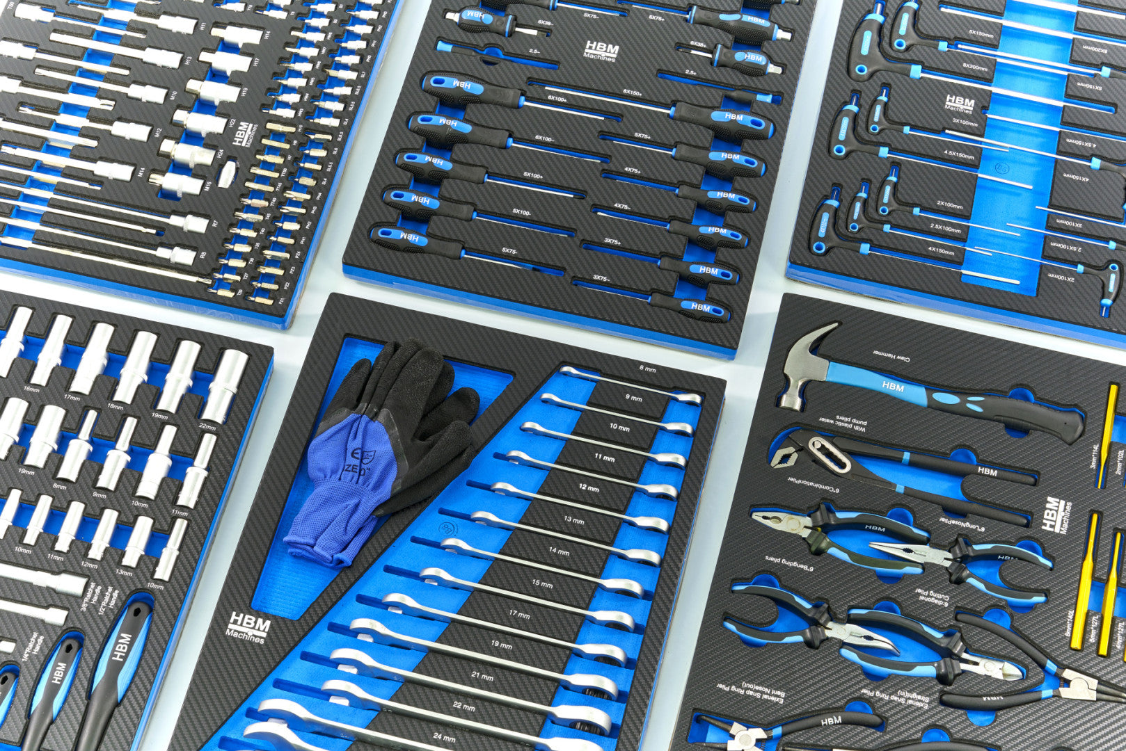 Професионален шкаф с инструменти НВМ със 7 чекмеджета, 262 броя, 7 модула карбон - Premium, Холандия