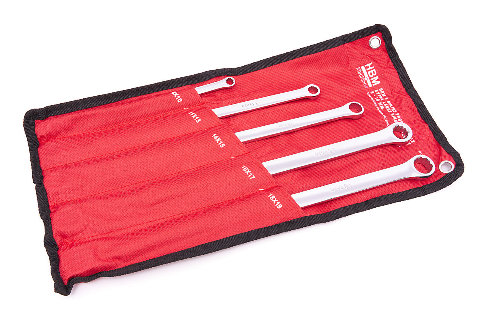 Комплект професионални пръстеновидни ключове, екстра дълги HBM 5 части 8-19 мм