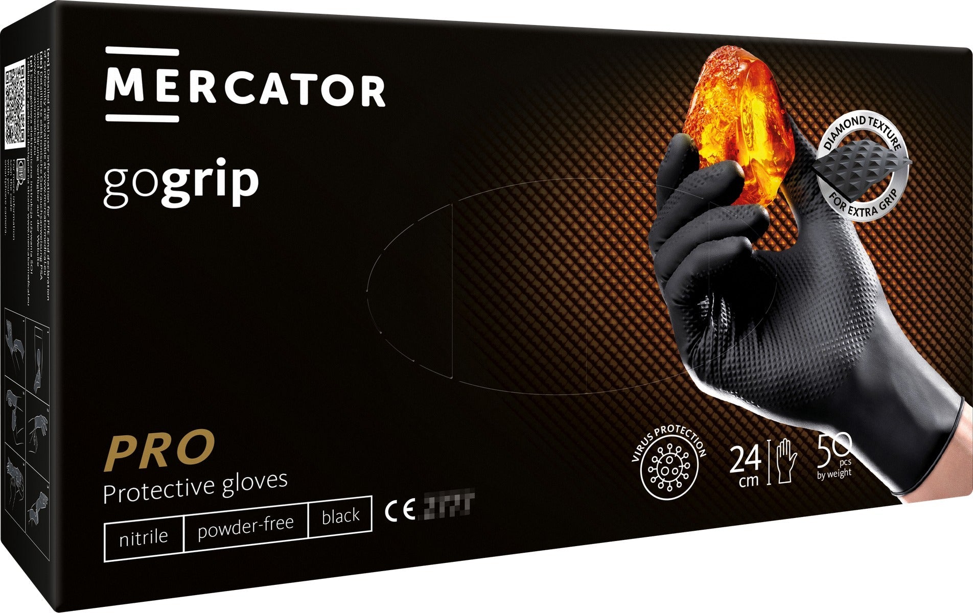 Премиум нитрилни ръкавици MERCATOR GOGRIP за механици, размер M 50 бр. черни